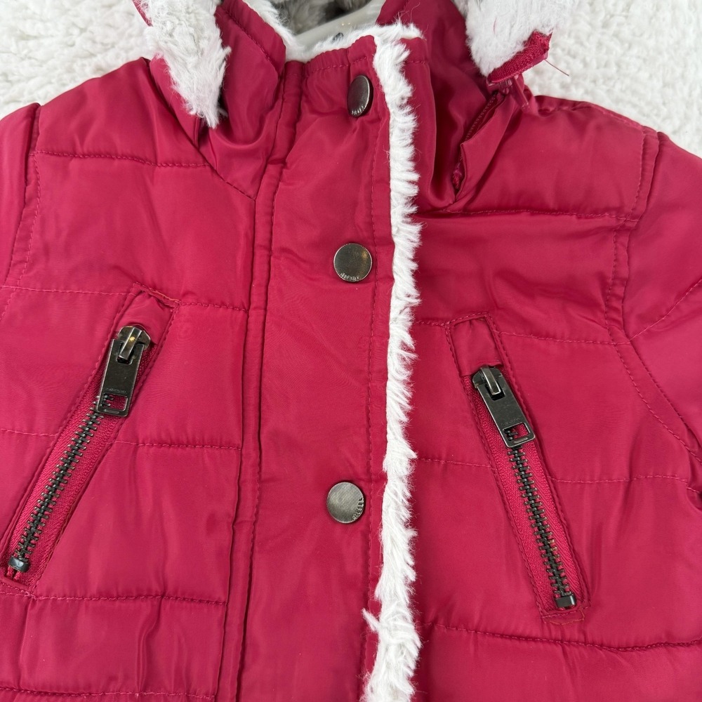 Diesel Coat Toddler 2T Pink Hooded Faux Fur Lined Puffer Parka Zip Pockets - Picture 4 of 10